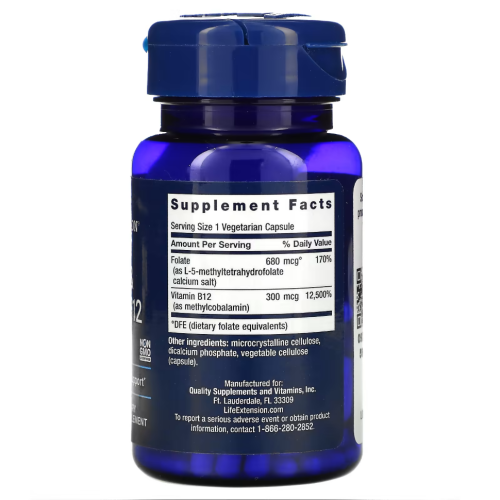 Life Extension BioActive Folate and Vitamin B12 90 вег. кап